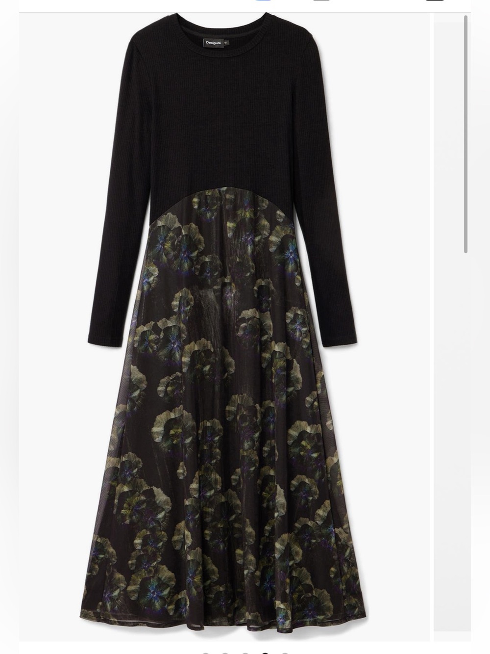NWT Desigual Pensee Mixed Media Black Long-Sleeve Floral Dress medium